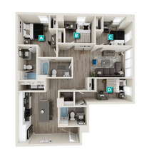 D7 - 4x3 Primary Bedroom Shared Bathroom floor plan